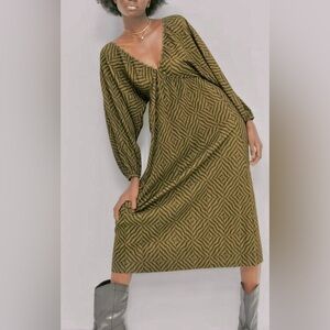 Zara Green and Brown Midi Dress